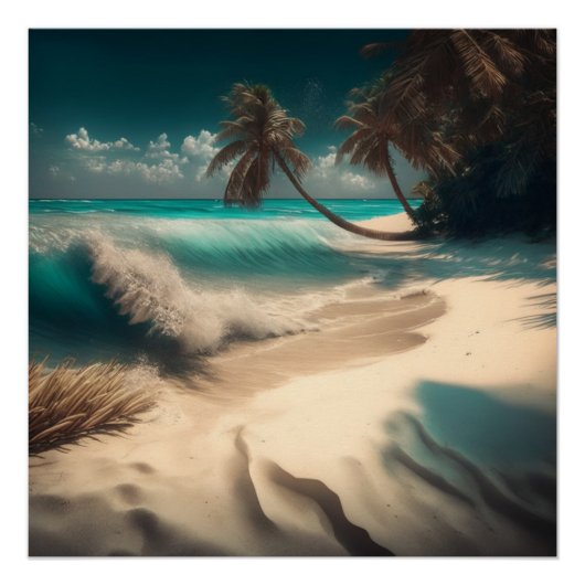 Tropische strandpalmbomen Turquoise Water Perfect Poster (Voorkant)