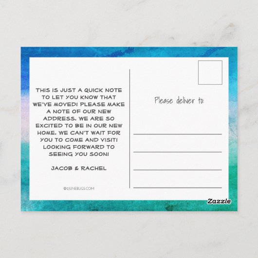 Tropische strandpalmboom Bewegende Aankondiging Briefkaart (Achterkant)