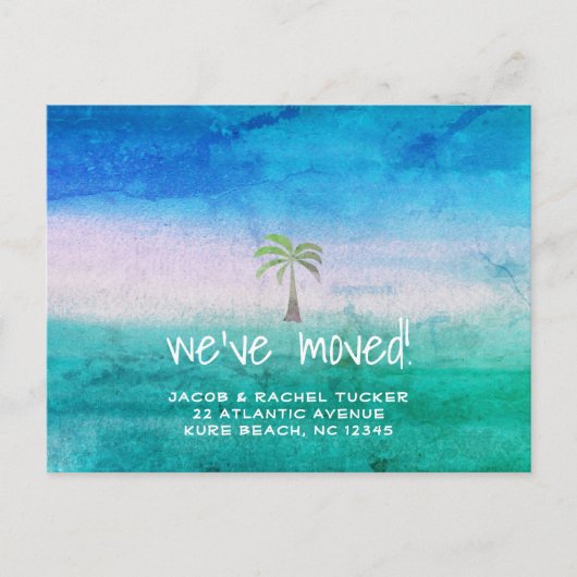 Tropische strandpalmboom Bewegende Aankondiging Briefkaart (Voorkant)