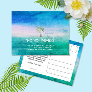 Tropische strandpalmboom Bewegende Aankondiging Briefkaart