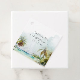 Tropische strandpalmboom bruidsdouche favor-taggen bedankjes labels