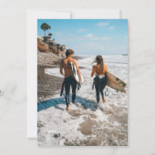 Tropische strandpalmboom foto bruiloft save the date (Achterkant)