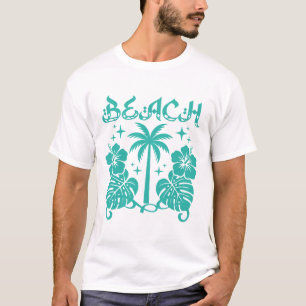 Tropische strandpalmboom Hibiscus Monstera-bladere T-shirt