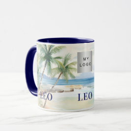Tropische strandpalmboom naam bedrijfslogo mok