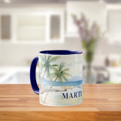 Tropische strandpalmboom naam blauw mok
