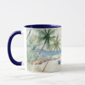 Tropische strandpalmboom naam blauw mok (Links)