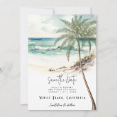 Tropische strandpalmboom opslaan datumkaart bedankkaart (Voorkant)
