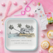 Tropische strandpalmboom schets aquarel bruiloft papieren bordje (Feest)