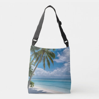 "Tropische strandpalmboomtas blauw schoudertasje | Crossbody Tas