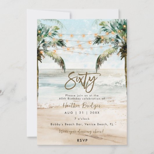 Tropische strandpalmen 60ste verjaardagsfeestje kaart (Voorkant)