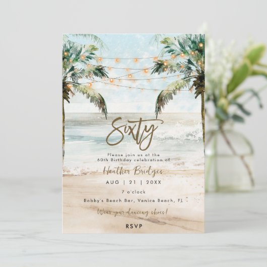 Tropische strandpalmen 60ste verjaardagsfeestje kaart (Staand voorkant)