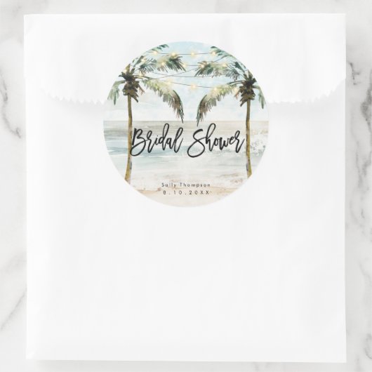 Tropische strandpalmen bruidsdouche sticker (Tas)