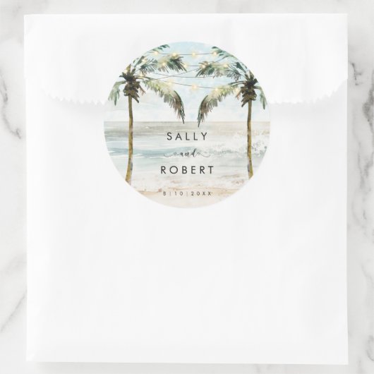 Tropische strandpalmen bruidsfeest sticker (Tas)