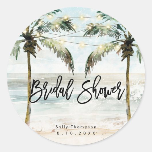 Tropische strandpalmen bruidsshower sticker (Voorkant)