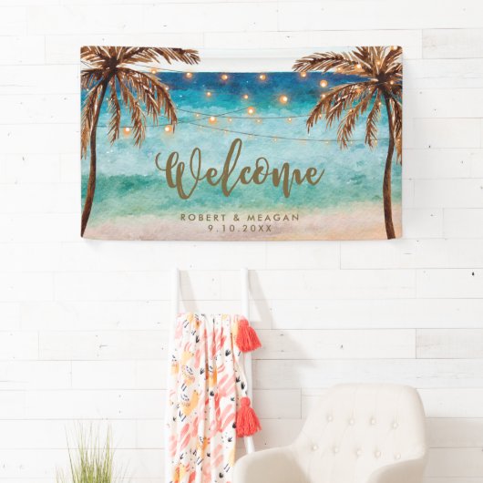 tropische strandpalmen bruiloft welkomstbanner spandoek (Insitu)