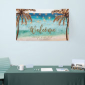 tropische strandpalmen bruiloft welkomstbanner spandoek (Beurs)
