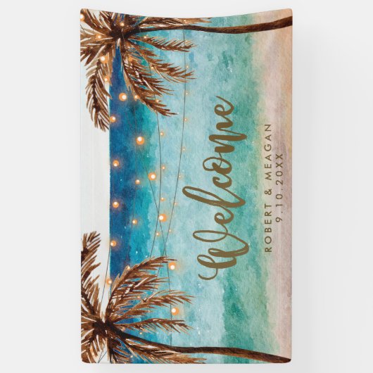 tropische strandpalmen bruiloft welkomstbanner spandoek (Verticaal)