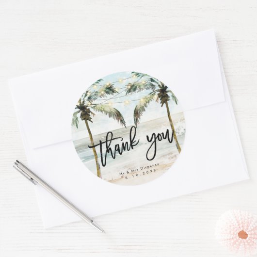 Tropische strandpalmen dank u sticker (Envelop)