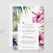Tropische strandpalmen hibiscus bruiloft sjabloon kaart (Voorkant)