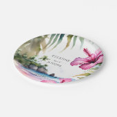Tropische strandpalmen hibiscus bruiloft sjabloon papieren bordje (Gekanteld)