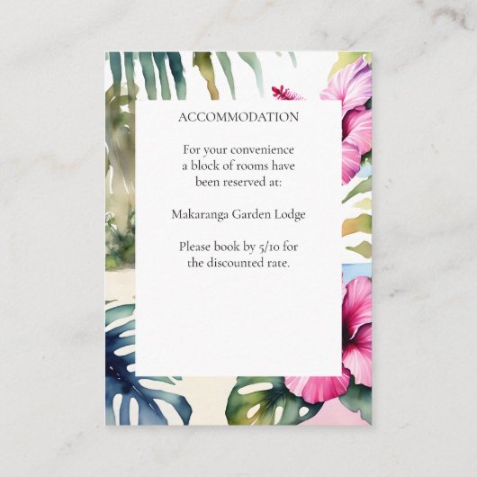 Tropische strandpalmen hibiscus trouwgegevens kaar informatiekaartje (Achterkant)