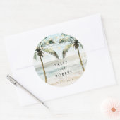 Tropische strandpalmen trouwfeest sticker (Envelop)