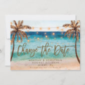 tropische strandpalmen veranderen de datumkaart bedankkaart (Voorkant)