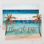 tropische strandpalmen veranderen de datumkaart bedankkaart (Voorkant / Achterkant)