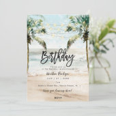 Tropische strandpalmen verjaardagsfeestje kaart (Staand voorkant)