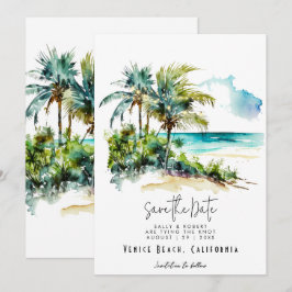 Tropische strandpalmlichten besparen de datumkaart bedankkaart