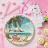 Tropische strandparasol en stoelen zomer papieren bordje (Feest)