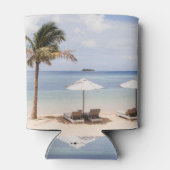 Tropische strandparasols: wit, palm. blikjeskoeler (Achterkant)