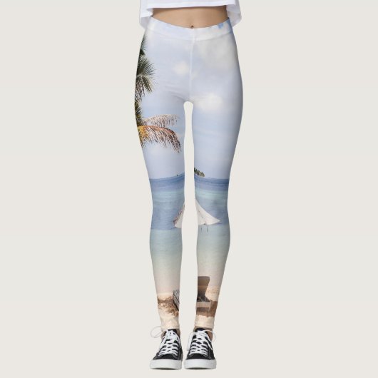 Tropische strandparasols: wit, palm. leggings (Voorkant)