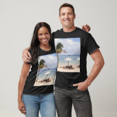 Tropische strandparasols: wit, palm. t-shirt (Unisex)