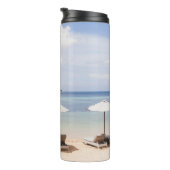 Tropische strandparasols: wit, palm. thermosbeker (Geroteerd rechts)