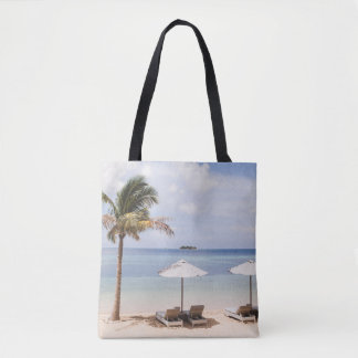 Tropische strandparasols: wit, palm. tote bag
