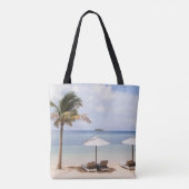 Tropische strandparasols: wit, palm. tote bag (Achterkant)