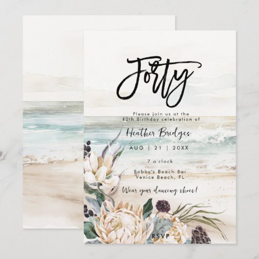 Tropische strandprotea 40e verjaardagsfeestje kaart (Voorkant / Achterkant)