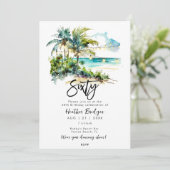 Tropische strandscène 60e verjaardagsfeestje kaart (Staand voorkant)