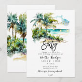 Tropische strandscène 60e verjaardagsfeestje kaart (Voorkant / Achterkant)