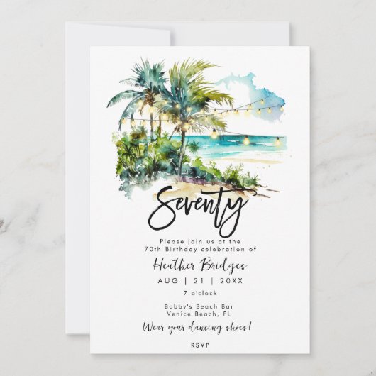 Tropische strandscène 70e verjaardagsfeestje kaart (Voorkant)