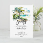 Tropische strandscène 70e verjaardagsfeestje kaart (Staand voorkant)