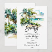 Tropische strandscène 70e verjaardagsfeestje kaart (Voorkant / Achterkant)