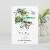 Tropische strandscène 80e verjaardagsfeestje kaart (Staand voorkant)