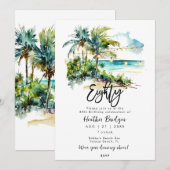 Tropische strandscène 80e verjaardagsfeestje kaart (Voorkant / Achterkant)