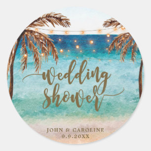 Tropische strandscène bruiloft douche gunst sticke ronde sticker