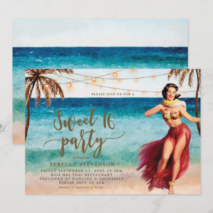 tropische strandscène zoet 16 feestelijke uitnodig kaart