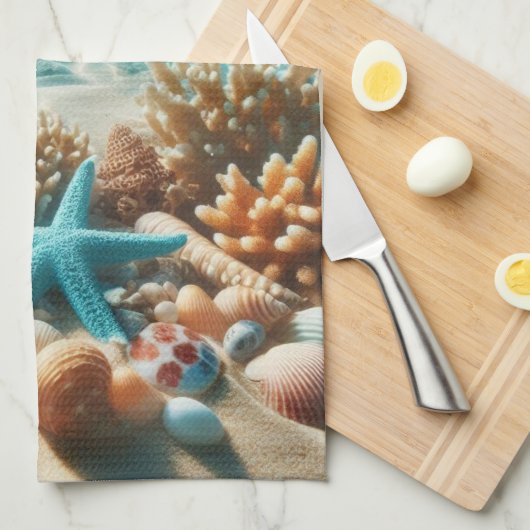 tropische strandschelpen en zeesterren theedoek (Quarter Fold)