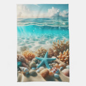 tropische strandschelpen en zeesterren theedoek (Verticaal)