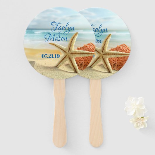 Tropische strandstralen met een tintje handwaaier (Voorkant en achterkant)